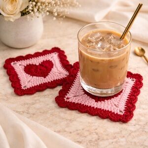 Set of Crochet Heart Coasters